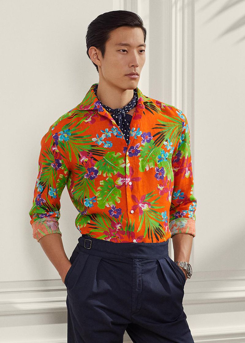 Camisas Purple Label Hombre Floral-Print Linen Chile Multicolor CYZXG-2153